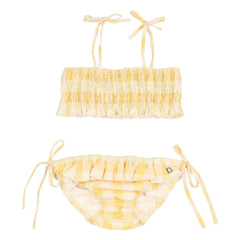 Búho - Bañador de algodón orgánico seersucker Vichy | Amarillo