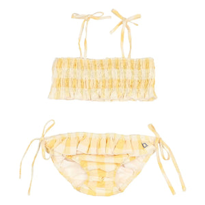 Búho - Bañador de algodón orgánico seersucker Vichy | Amarillo