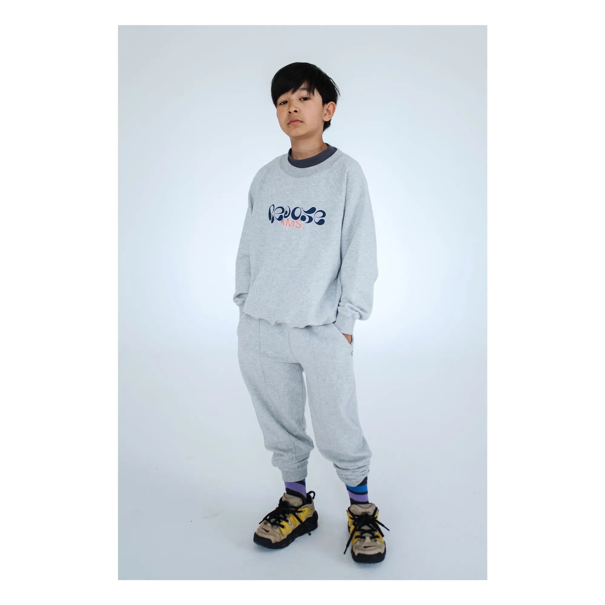 Sudadera con logo de algodón orgánico Repose AMS | Gris jaspeado