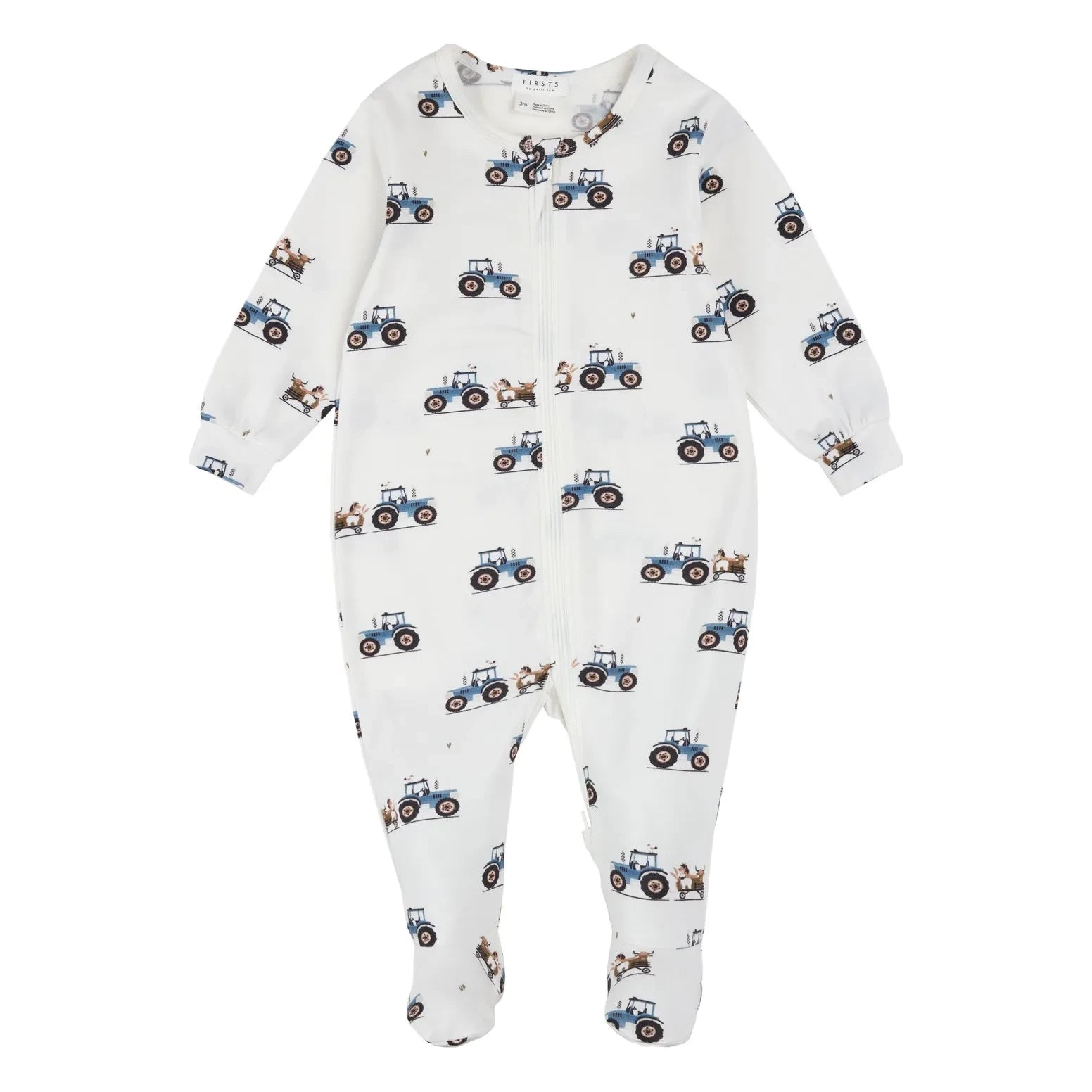 Petit Lem - Pijama convertible de modal y algodón orgánico con estampado de tractor | Crudo