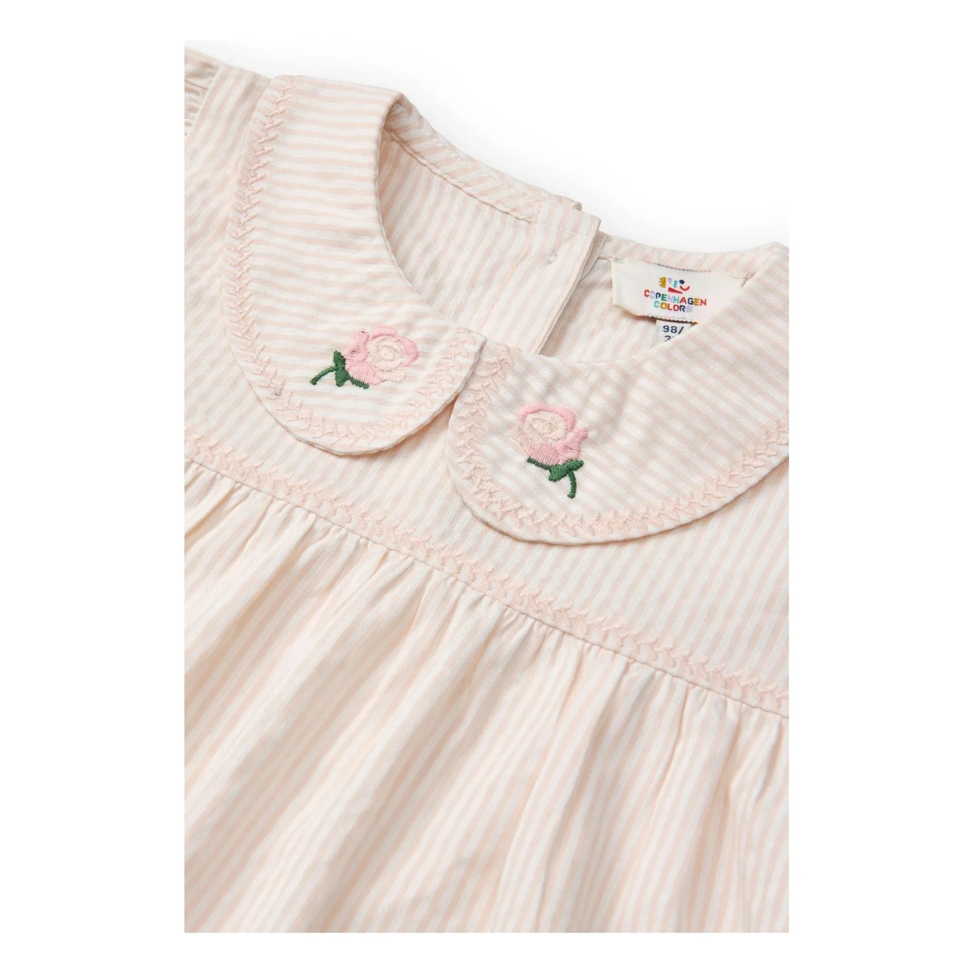 Copenhagen Colors - Blusa de rayas con cuello Claudine de algodón orgánico Seersucker | Rosa Claro