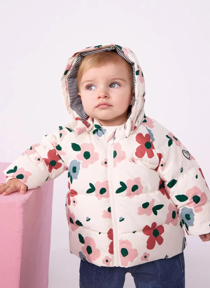 Petit Bateau - Chaqueta acolchada para bebé con estampado floral | Ecru