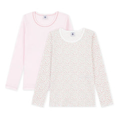 Petit Bateau - 2'li Çiçek Desenli Organik Pamuk Tişört Seti | Pembe