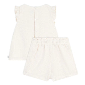 Petit Bateau - Conjunto de top y short de algodón orgánico de Broderie Anglaise | Blanco