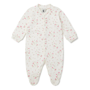 Sleepy Doe - Pijama de algodón orgánico con pies, estampado floral | Blanco