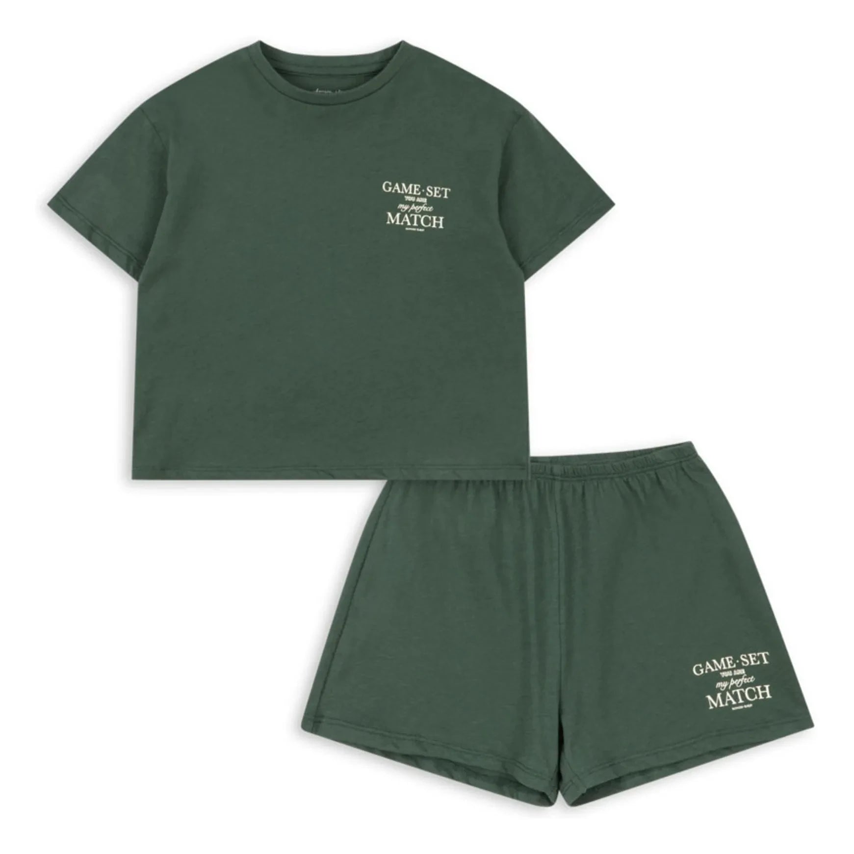 Konges Sløjd - Conjunto de camiseta y pantalón corto Famo Tenis de algodón orgánico | Verde oscuro