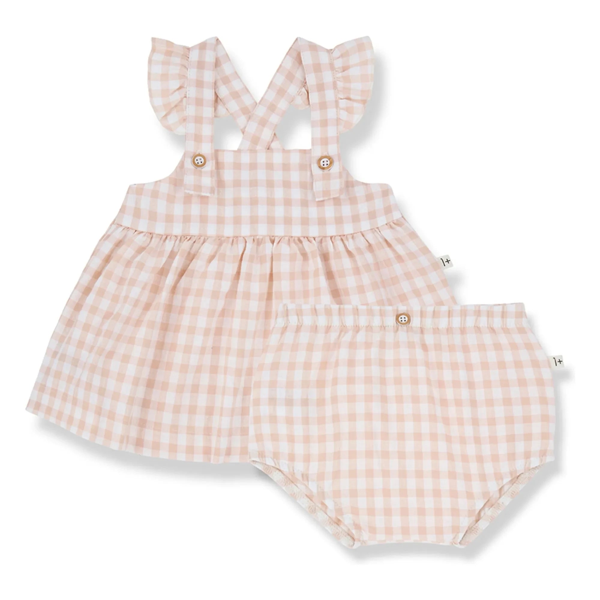 1+ in the family - Conjunto de vestido y braguita Rodhes Vichy Seersucker | Beige rosa