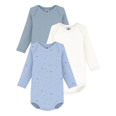 Petit Bateau - Conjunto de 3 bodys de algodón orgánico Lunes | Azul