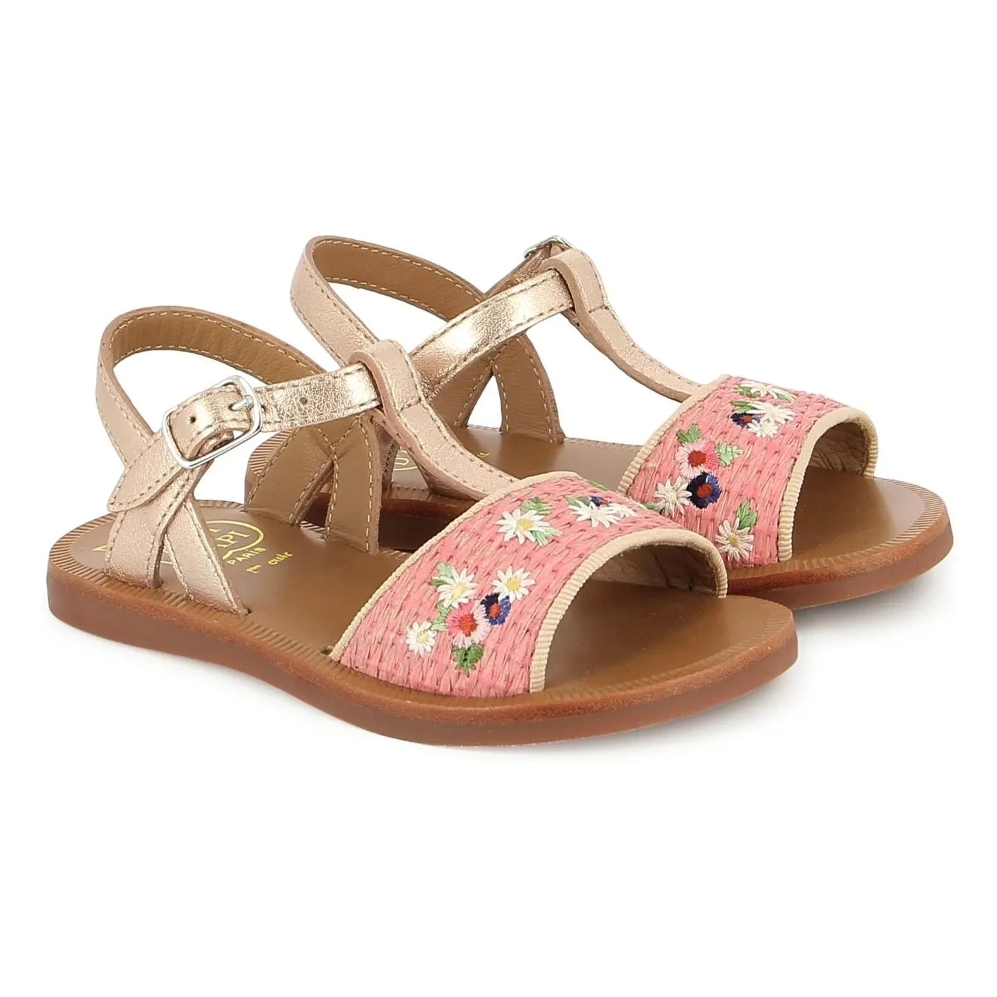 Pom d'Api - Sandalias Plagette Raphia Brod | Rosa