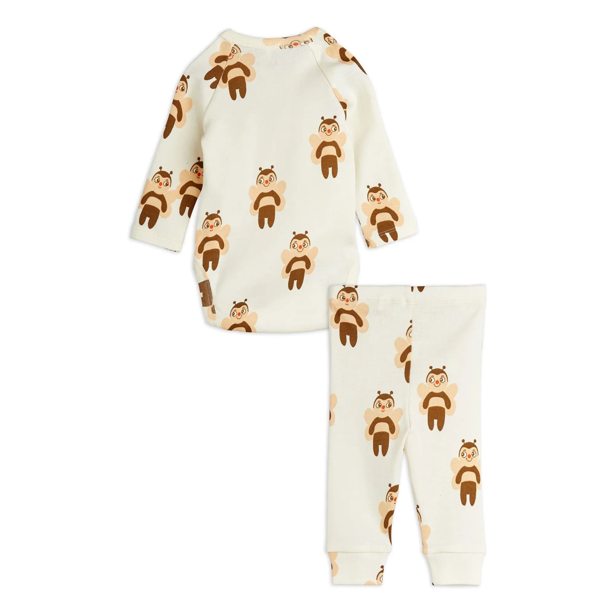 Mini Rodini - Set de body y leggings de algodón orgánico con estampado de abejas | Crudo