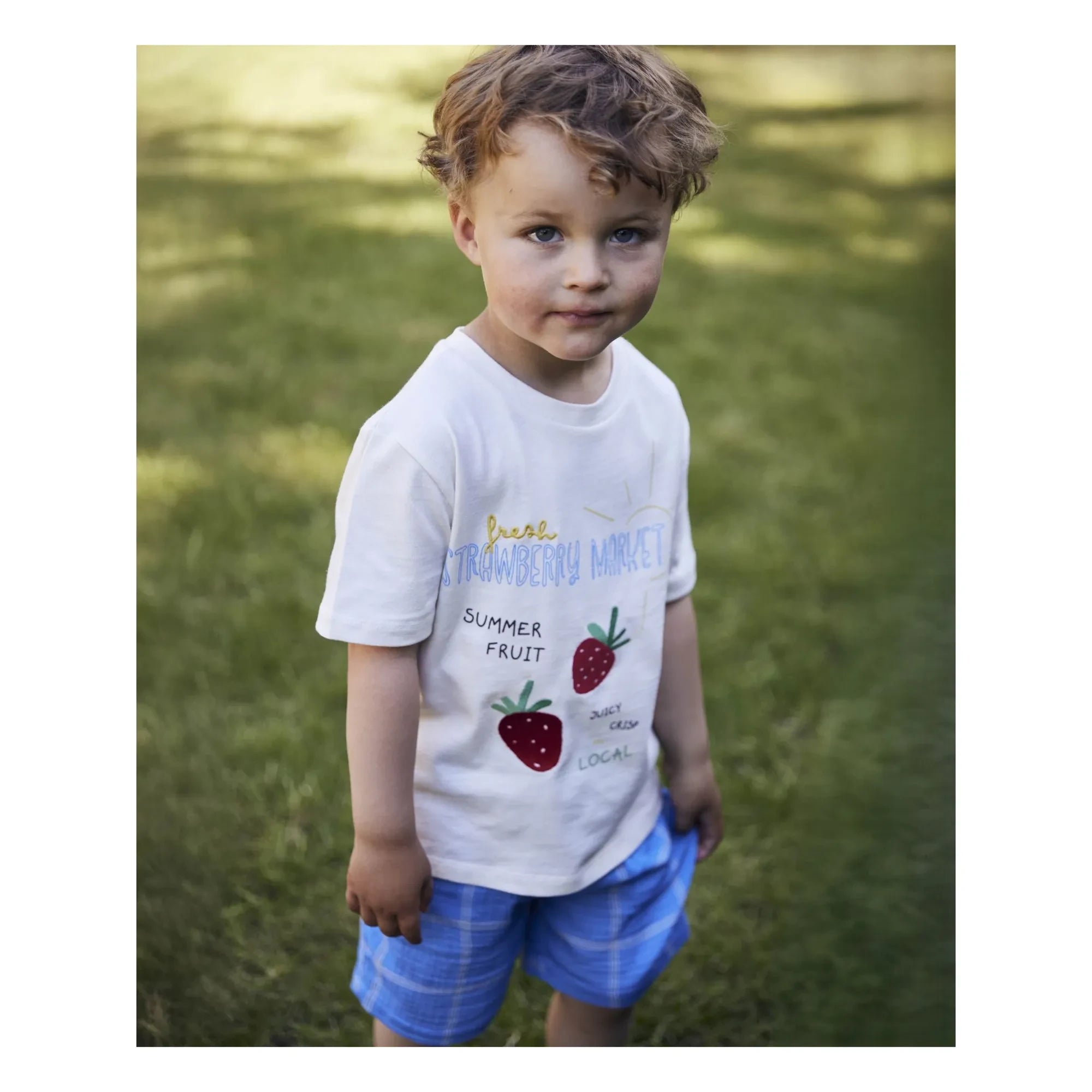Fliink - Camiseta de algodón orgánico fresa de verano | Blanco