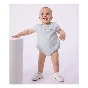 Petit Bateau - Mono de algodón orgánico seersucker a rayas | Azul claro