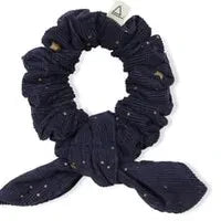 Arsène et Les Pipelettes - Scrunchie de terciopelo canalé fino con estampado de estrellas | Azul oscuro