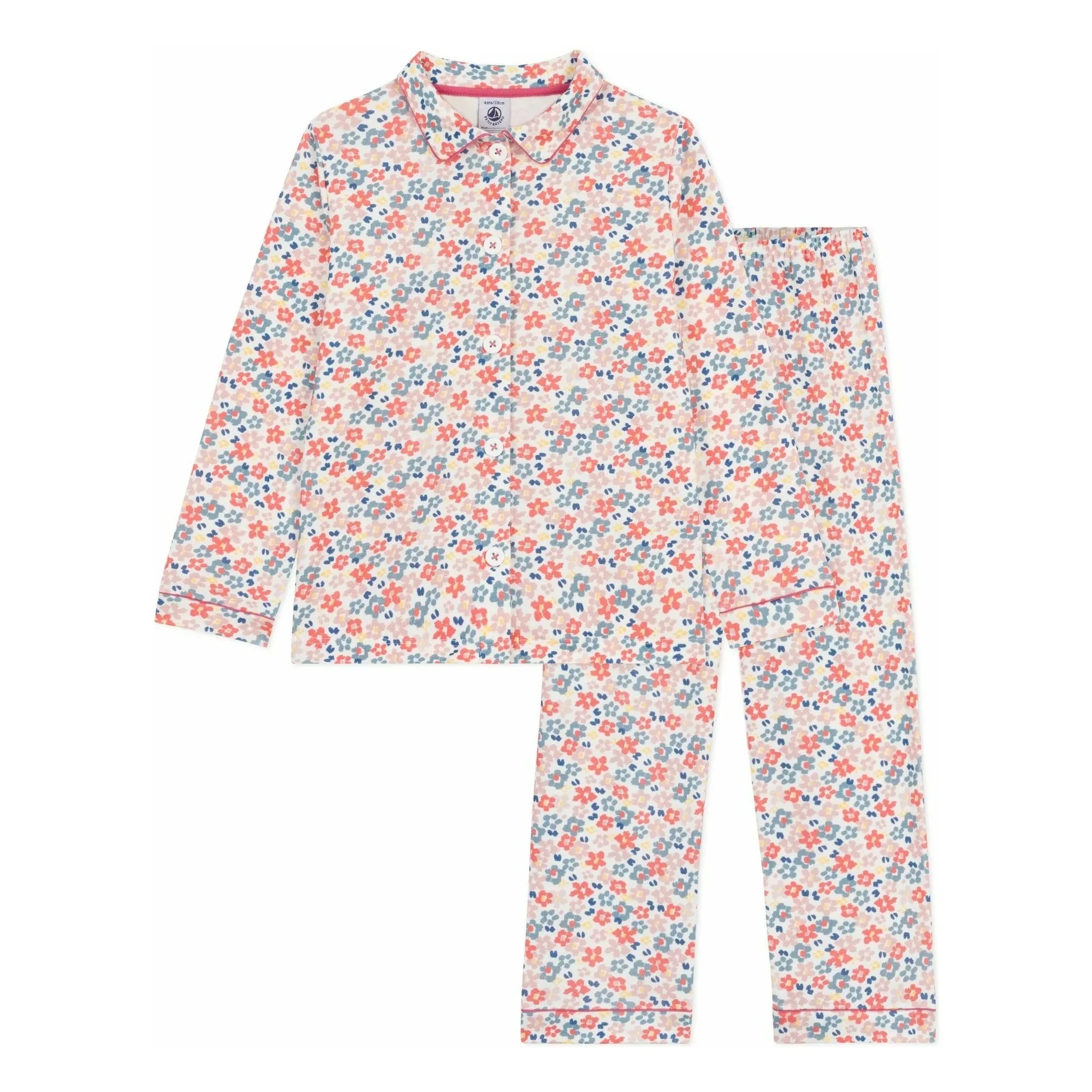 Petit Bateau - Camisa y pantalón de pijama de algodón orgánico con estampado floral | Blanco