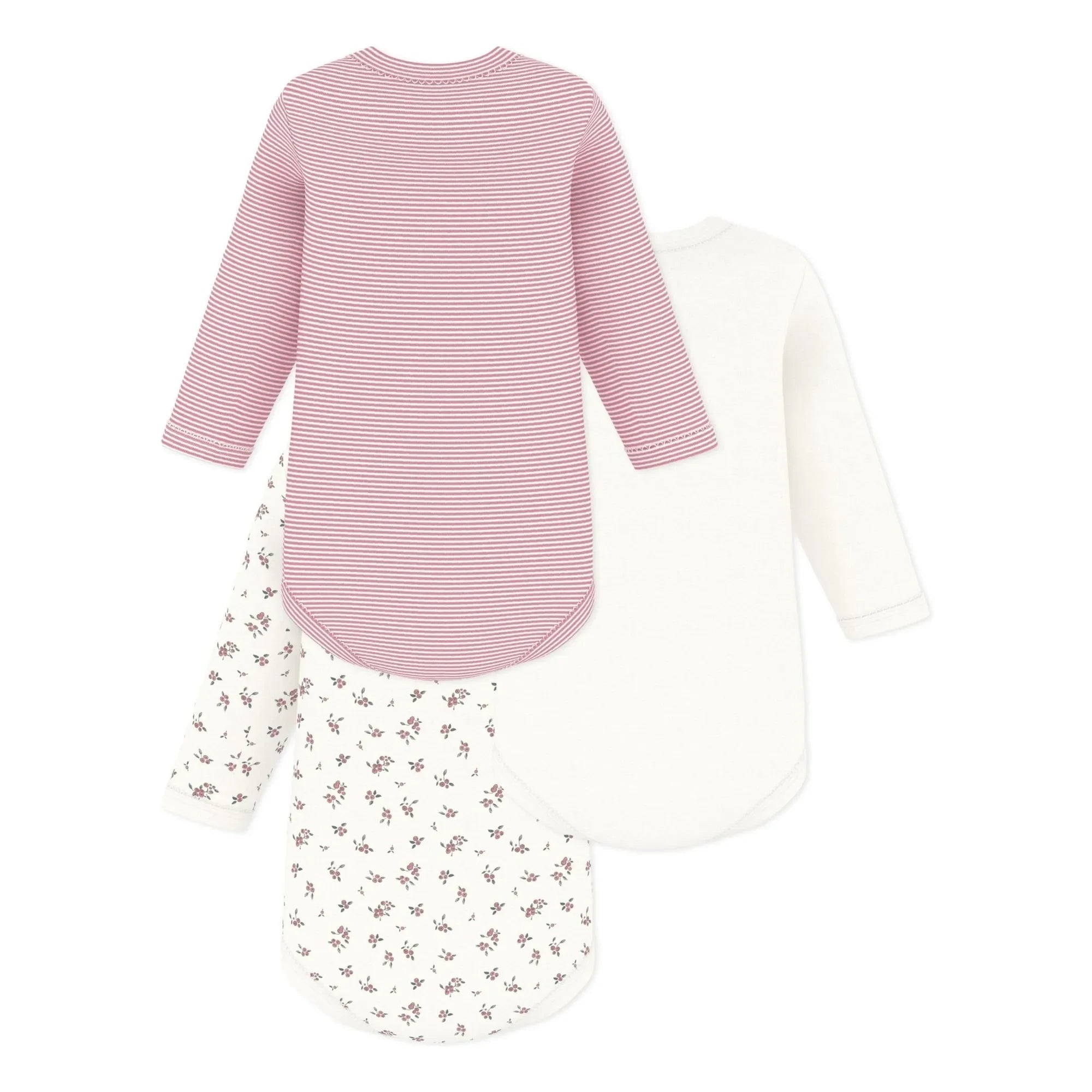 Petit Bateau - Conjunto de 3 Bodys de Algodón Orgánico Estampado Floral | Rosa