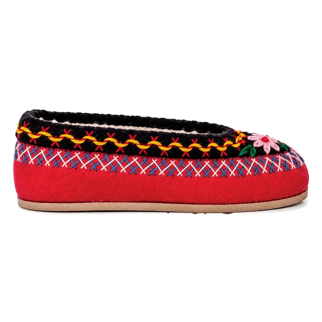 Folkloore - Pantuflas de lana con estampado floral - Colección infantil | Rojo