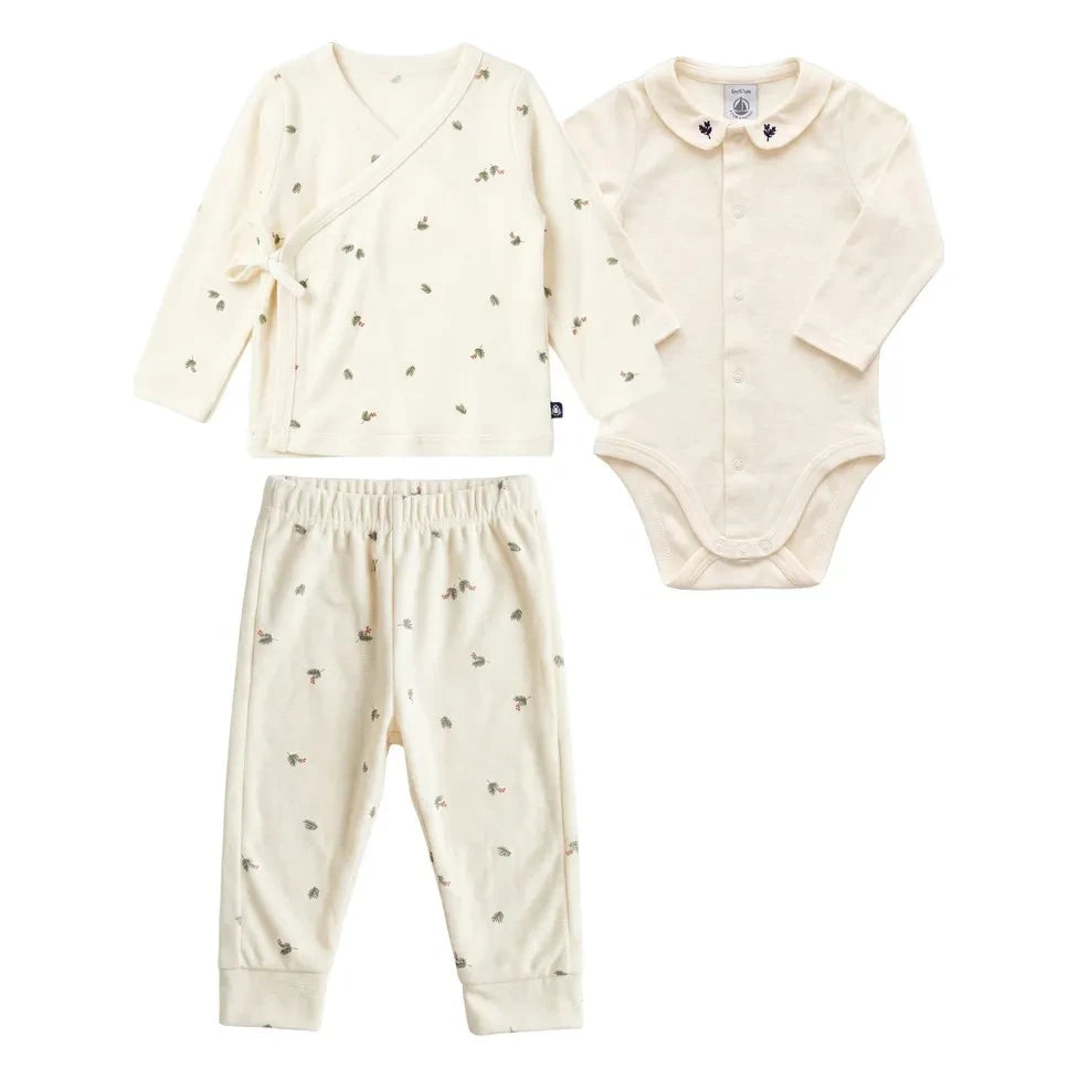 Petit Bateau - Set de flores de algodón orgánico y set de body de regalo | Ecru