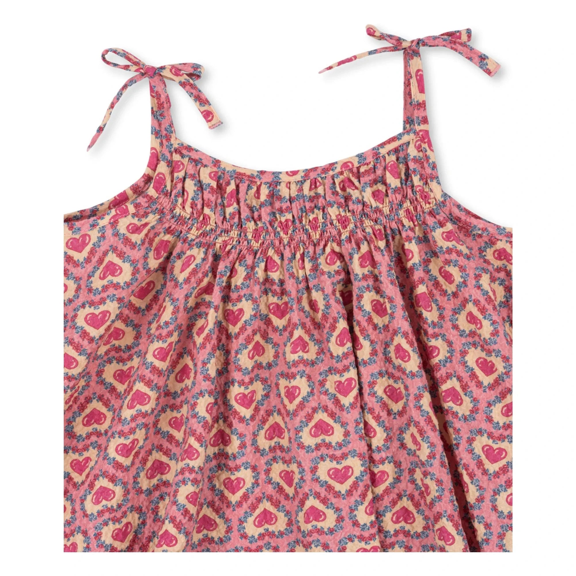 Konges Sløjd - Vestido Vivian Corazones Seersucker Algodón Orgánico | Rosa
