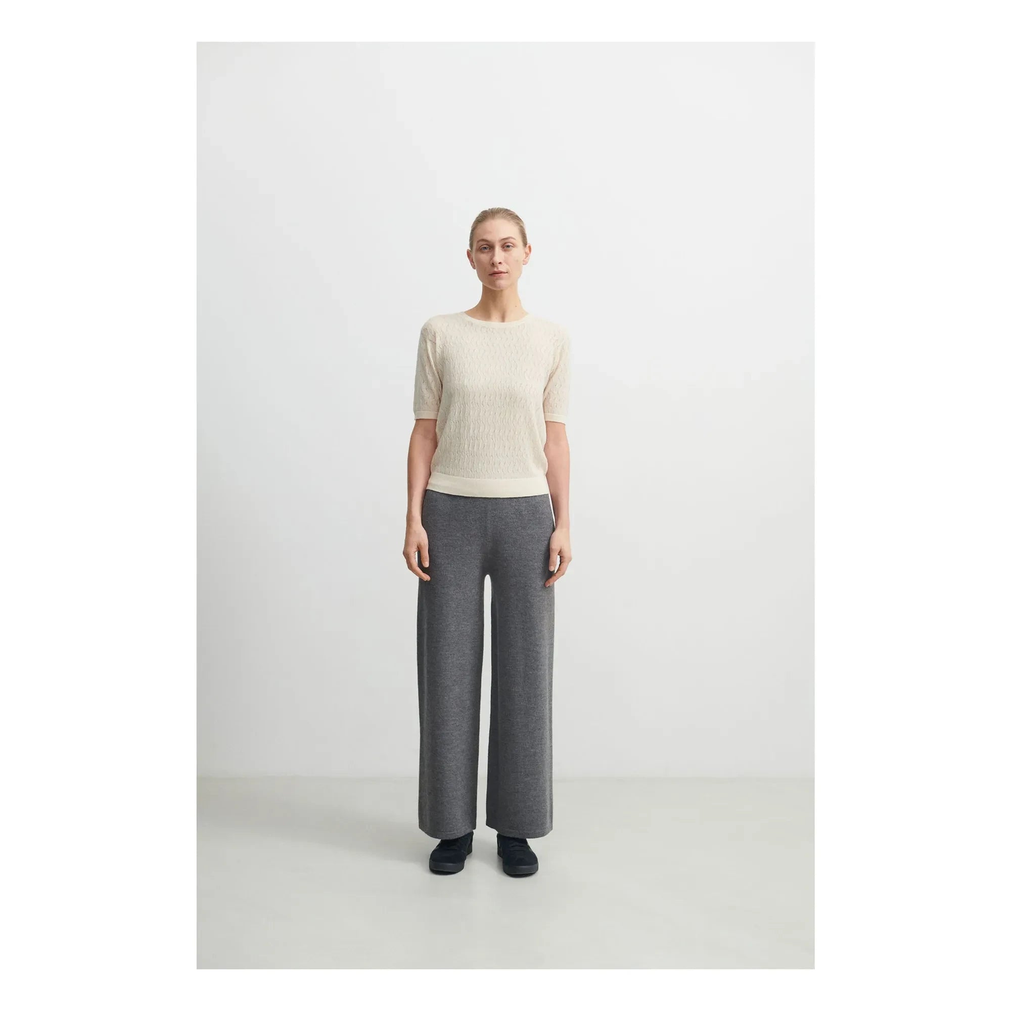 FUB - Suéter de punto fino de lana merina Pointelle - Colección Mujer | Crudo