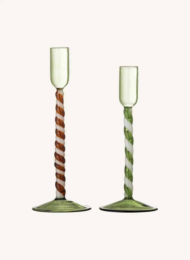 Bloomingville - Swirlie Porta Velas de Cristal - Set de 2 | Verde