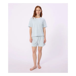 Petit Bateau - Pantalón Corto de Pijama de Rizo a Rayas | Turquesa