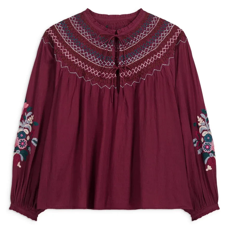 Louise Misha - Blusa de algodón orgánico Pal | Burdeos