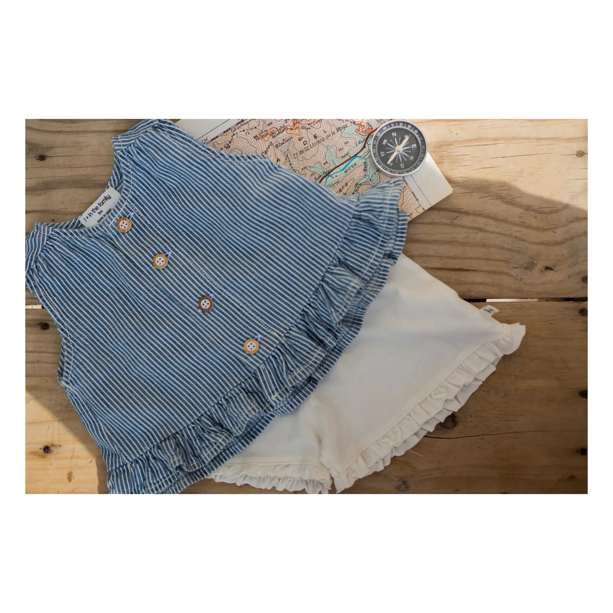 1+ in the family - Blusa de mezclilla a rayas Alcudia de algodón orgánico | Azul claro