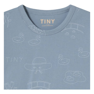 Tinycottons - Camiseta cisnes pequeños algodón orgánico | Azul grisáceo