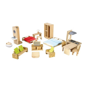 Plan Toys - Casa de muñecas amueblada ecológica