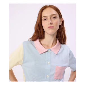 Petit Bateau - Pijama corto de rayas con bloques de color verde