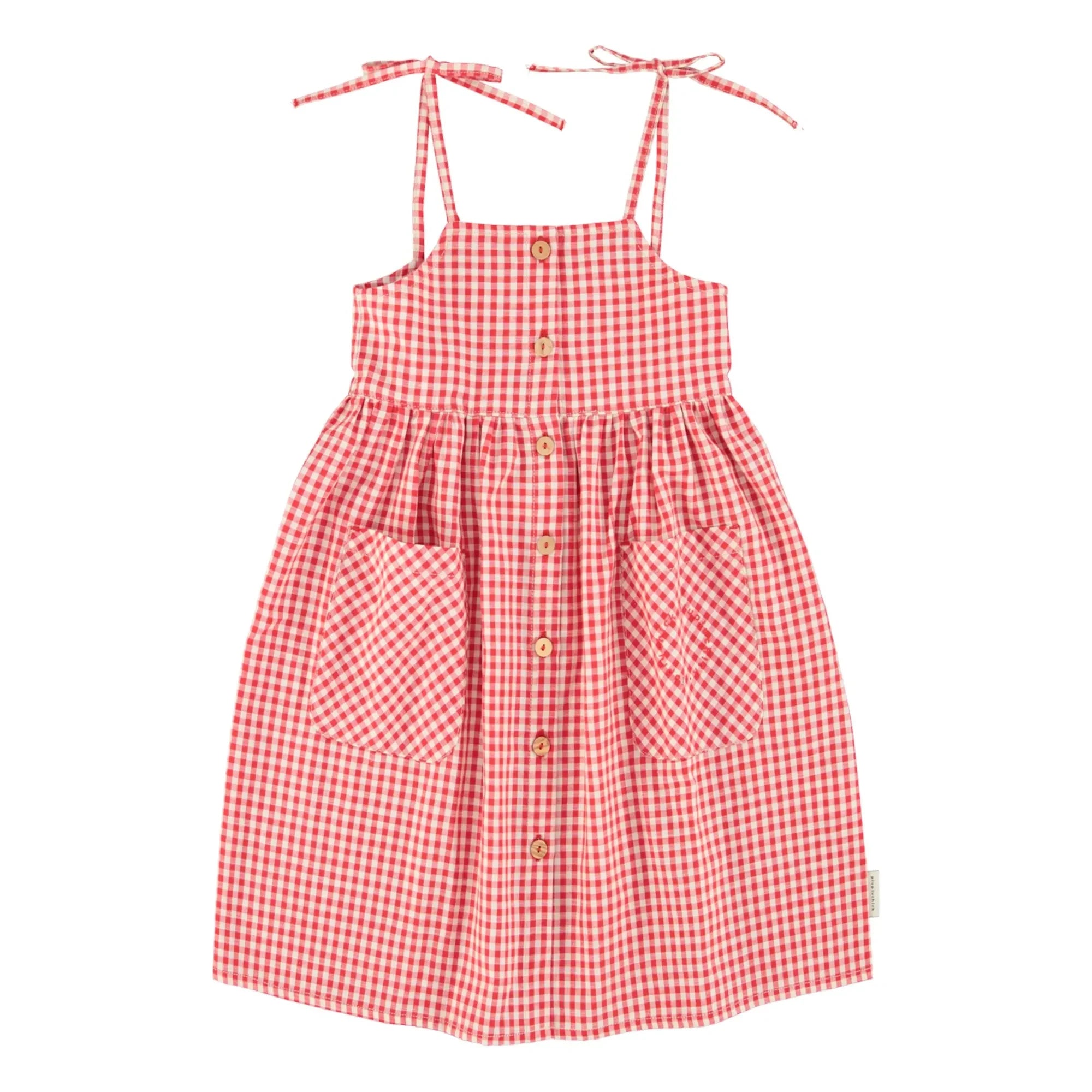 Piupiuchick - Vestido maxi de algodón orgánico Gingham | Rojo