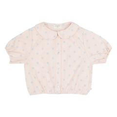 Jenest - Claudine Yaka Molly Camisa Blusa de Algodón Orgánico con Estampado de Puntos | Rosa Claro