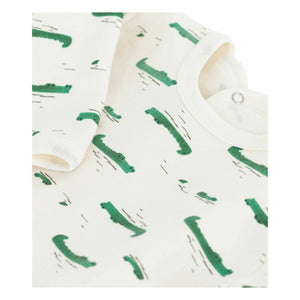 Petit Bateau - Pijama con pies estampado de cocodrilos de algodón orgánico | Crudo