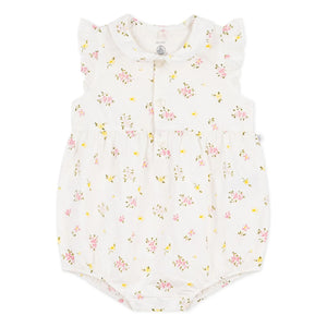 Petit Bateau - Peto de seersucker blanco de algodón orgánico con estampado floral