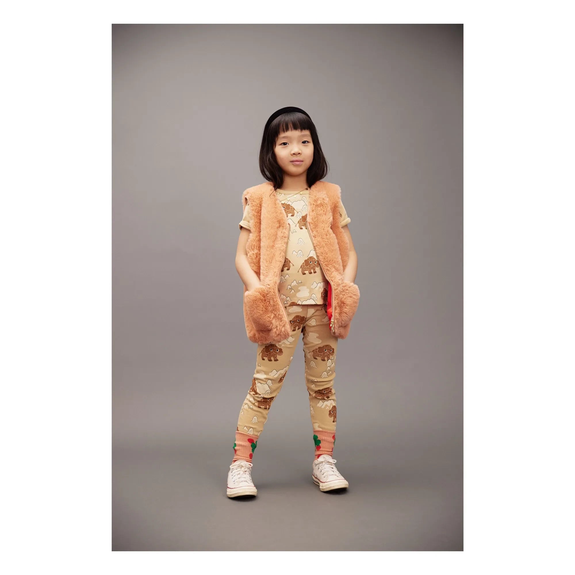 Mini Rodini - Conjunto de body y leggings de algodón orgánico con estampado de mamut | Beige