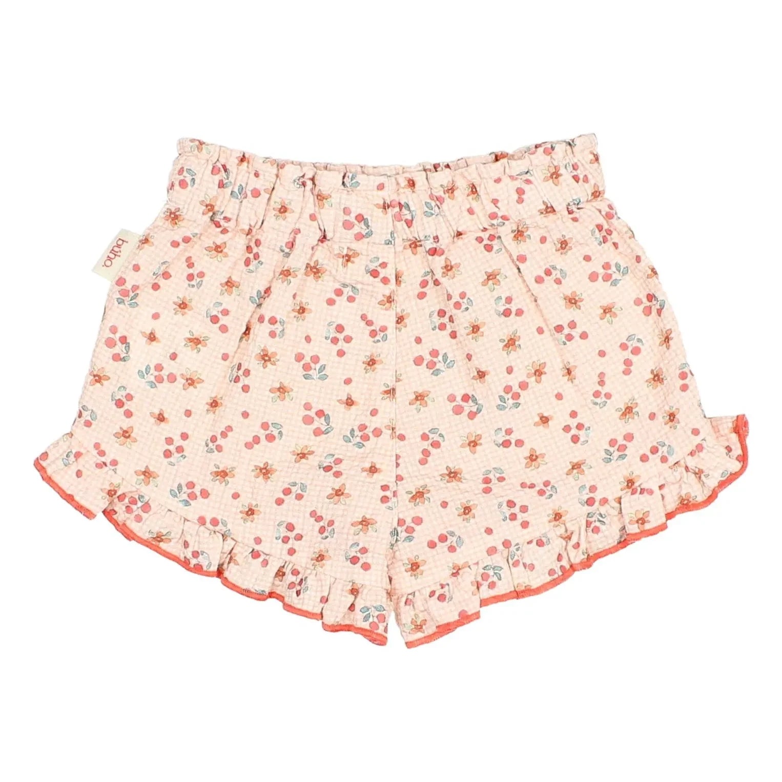 Búho - Pantalón corto de bebé con estampado floral de seersucker melocotón