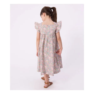 Petit Bateau - Vestido sin mangas de popelín de algodón orgánico con flores | Azul grisáceo