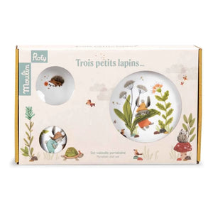 Moulin Roty - Vajilla de porcelana Tres conejitos