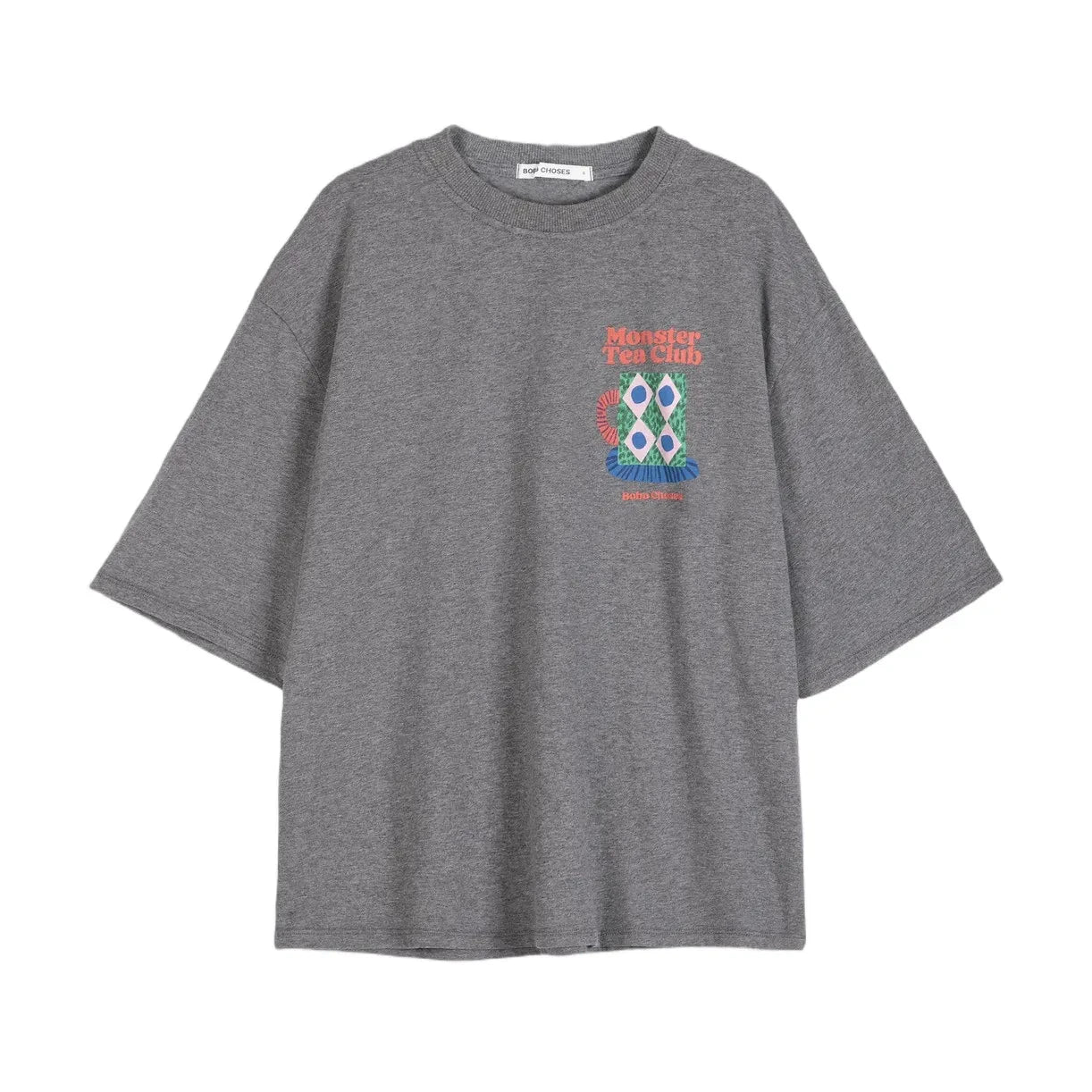Bobo Choses - Camiseta de algodón Monster Mug | Gris jaspeado