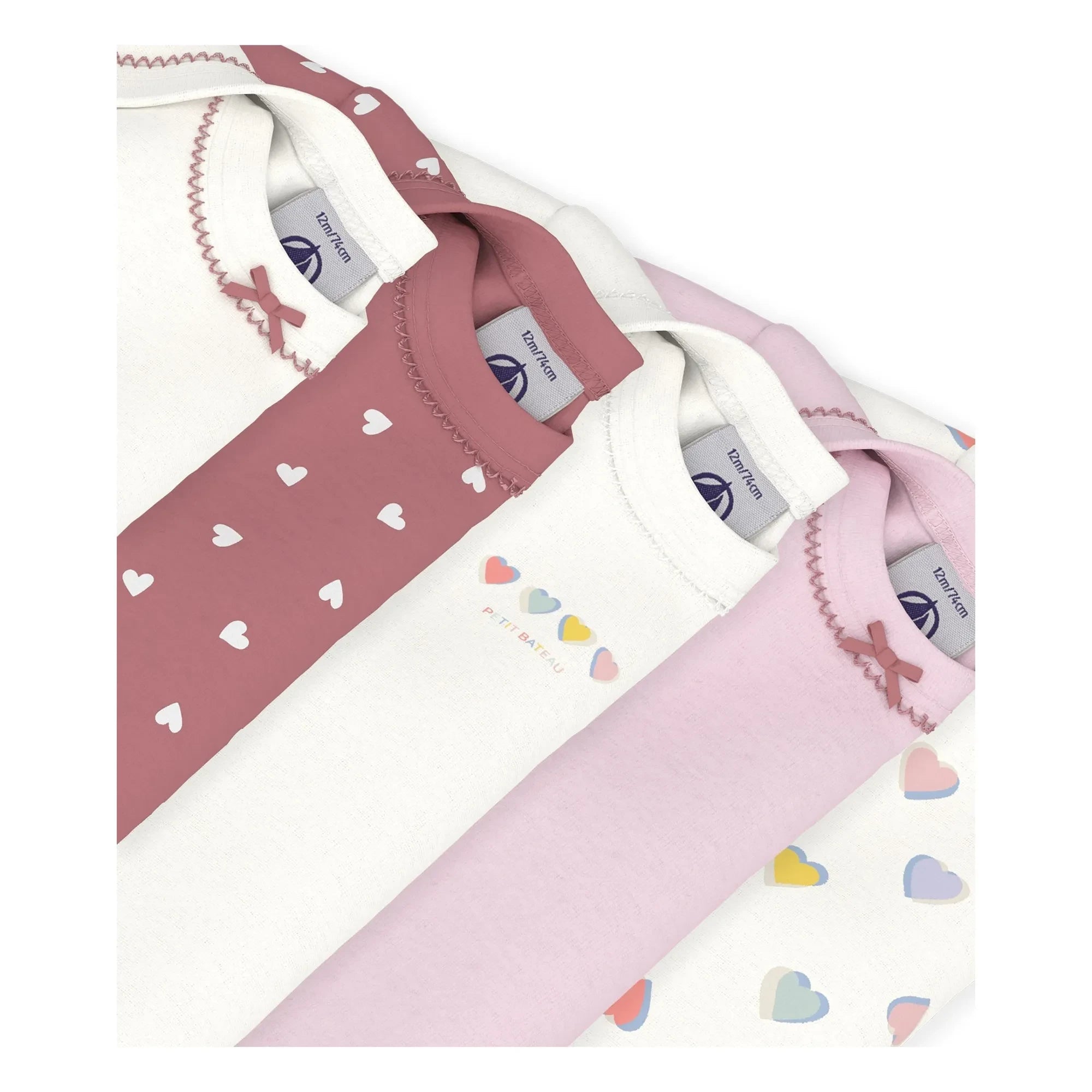 Petit Bateau - Set de 5 bodies con corazón de algodón orgánico | Blanco