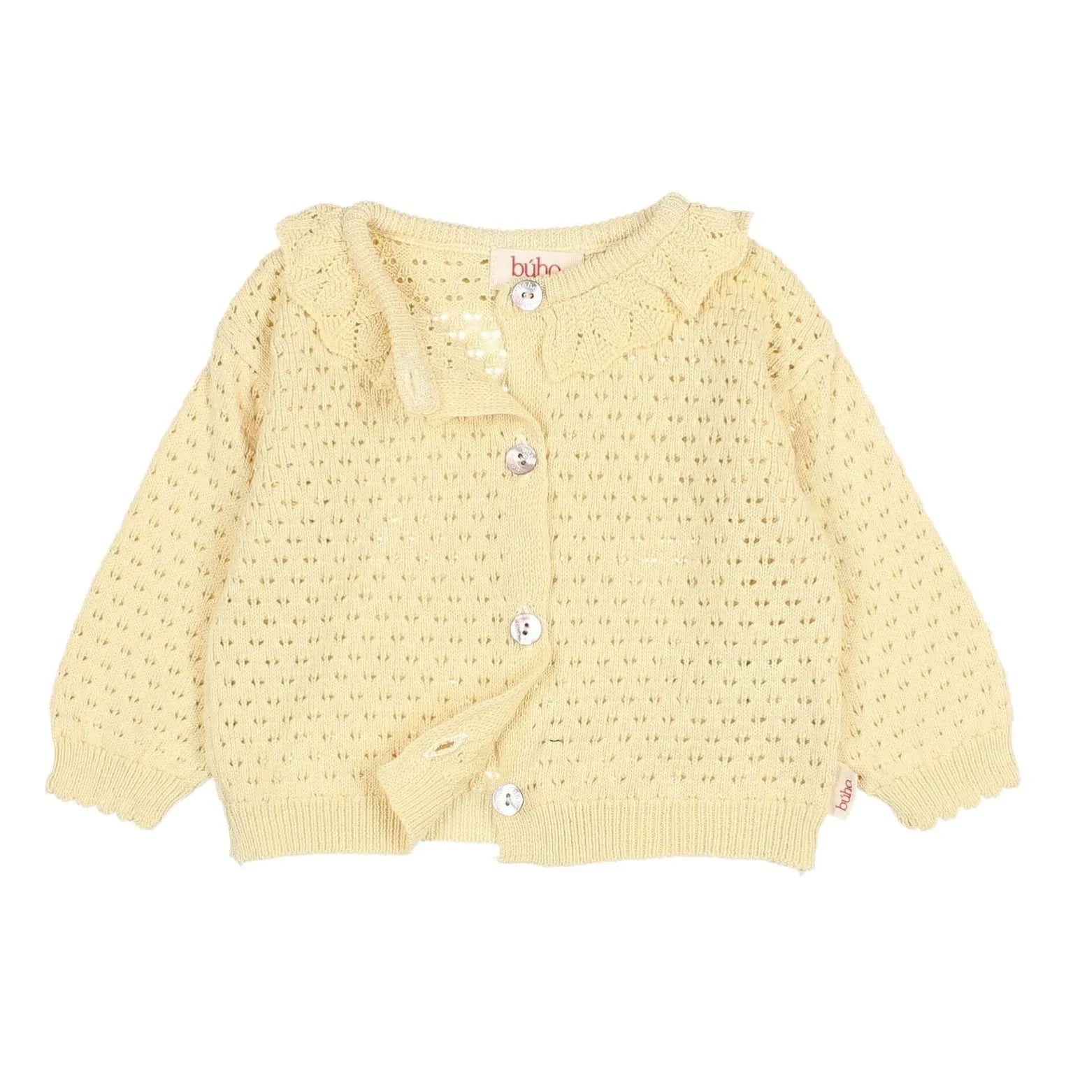 Búho - Cárdigan calado boho de algodón orgánico | Amarillo