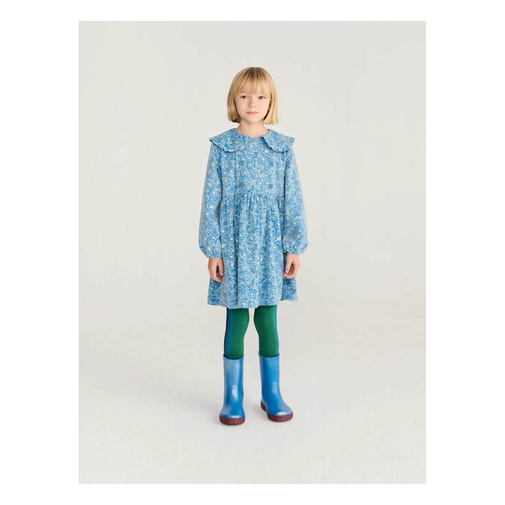Bobo Choses - Vestido de Terciopelo de Algodón Orgánico con Flores | Azul