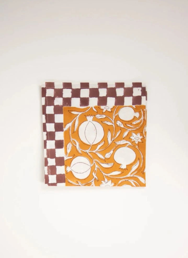 Olsson & Jensen - Servilletas Pomona con estampado de granada - Set de 4 | Mostaza
