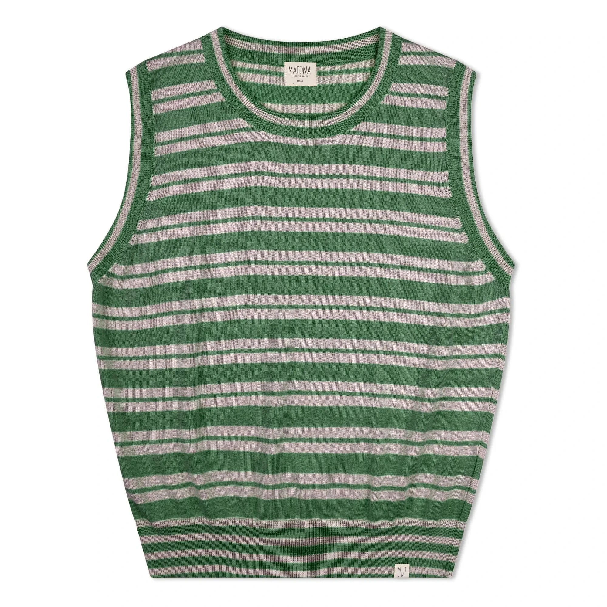 Matona - Camiseta de tirantes de punto fino de algodón orgánico a rayas | Verde
