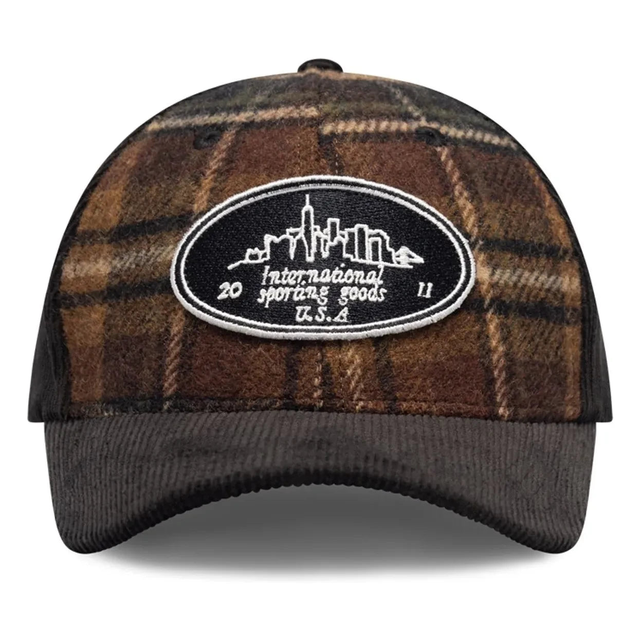 Les Deux - Gorra de lana a cuadros Skyline Patch | Marrón