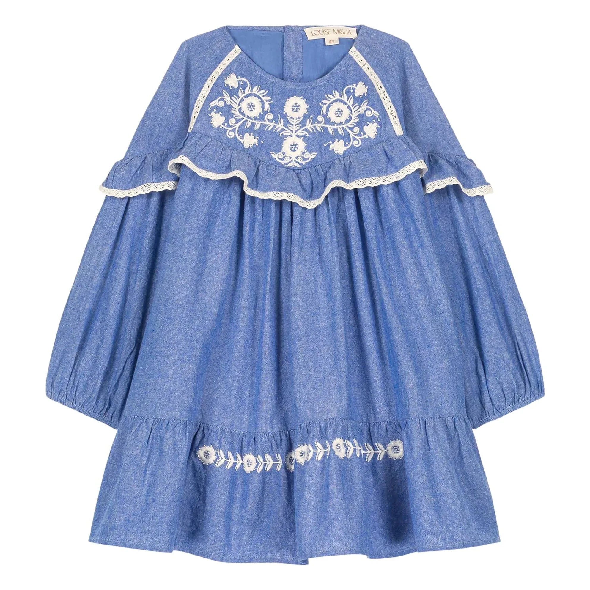 Louise Misha - Vestido de algodón orgánico Orana | Azul vaquero