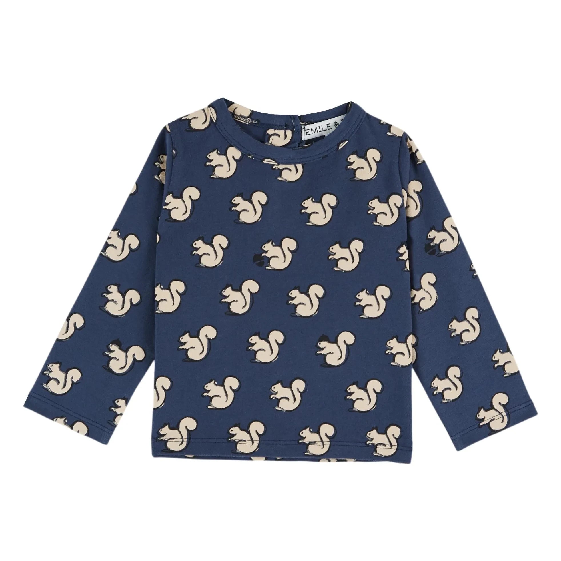 Emile et Ida - Camiseta de algodón orgánico con ardillas | Azul noche