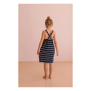 We Are Kids - Simonetta Vestido de toalla de algodón orgánico a rayas | Azul marino