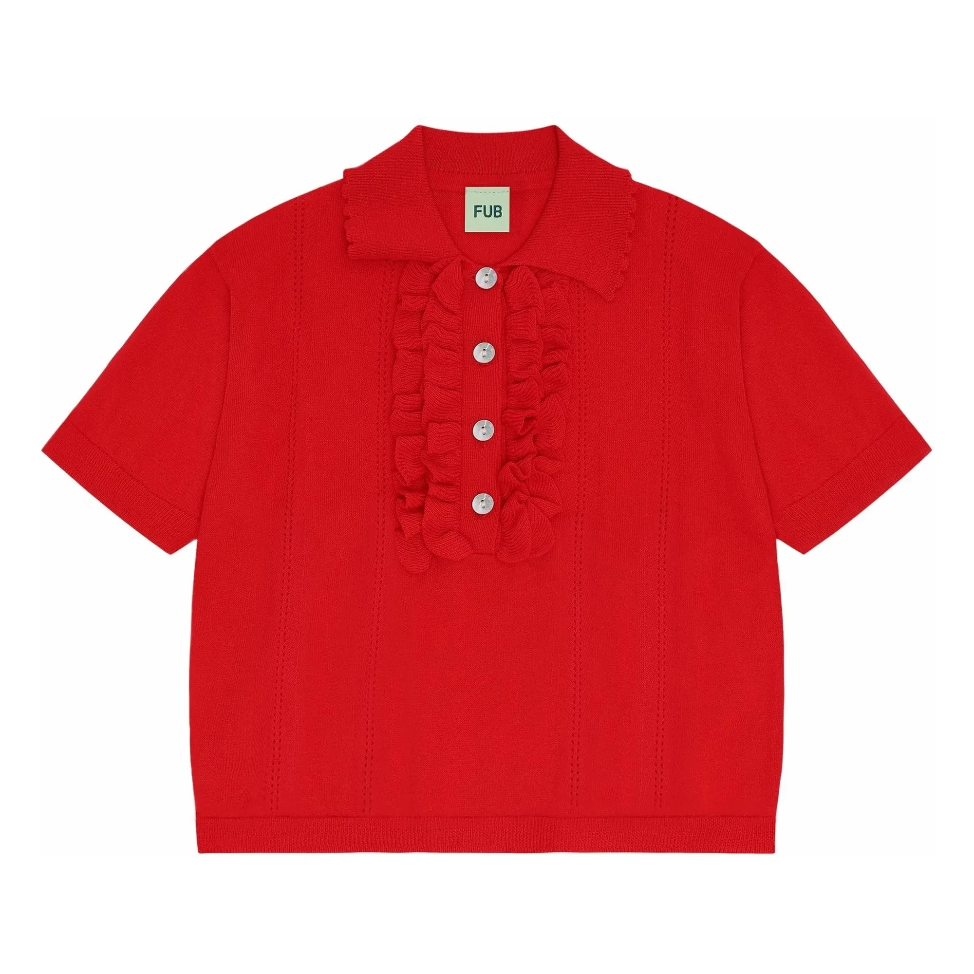FUB - Polo con volante de malla extrafina de algodón orgánico | Rojo