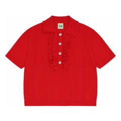 FUB - Polo con volante de malla extrafina de algodón orgánico | Rojo